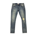 Custom Men's Blue Skinny Paint Splatters Distressed Jeans