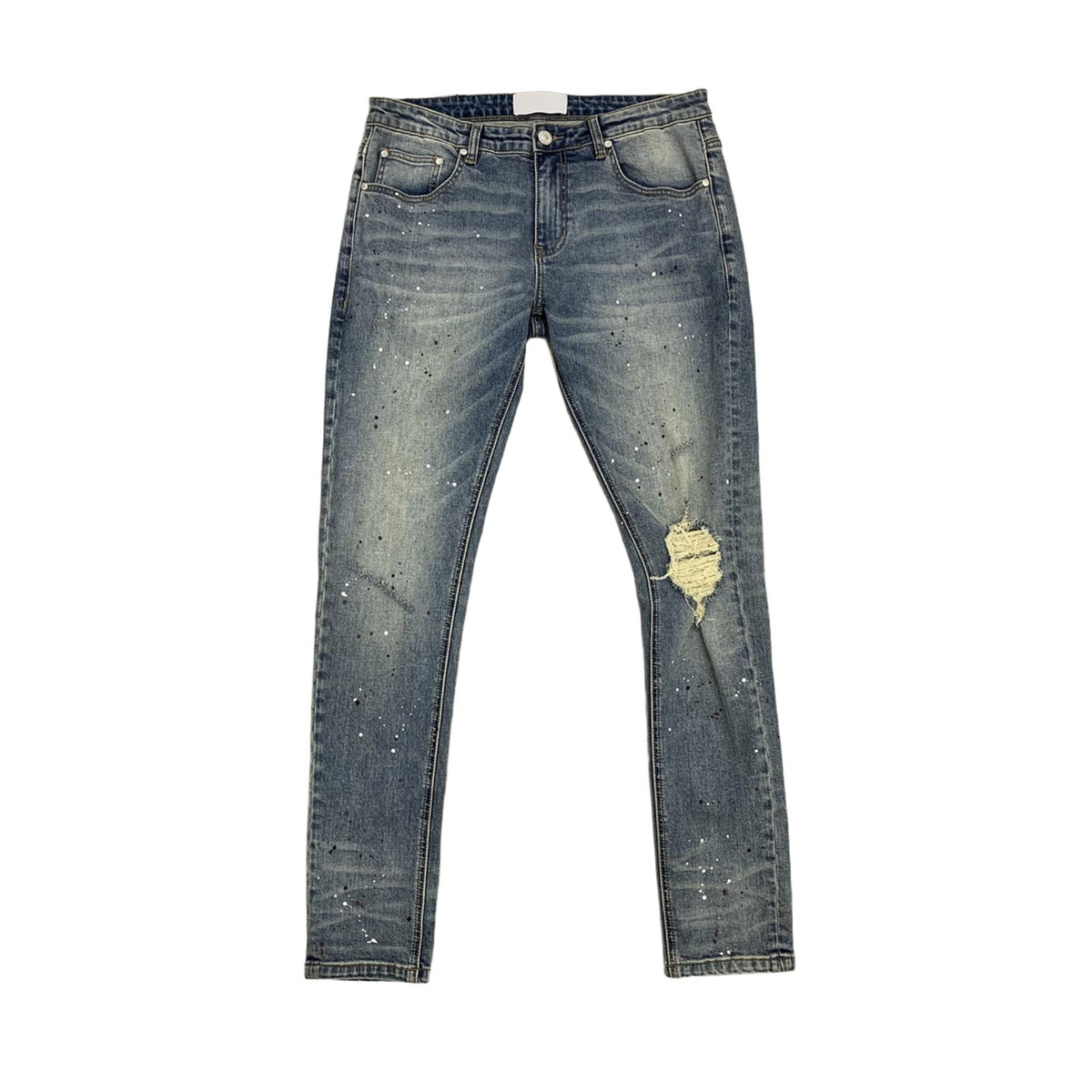Custom Men's Blue Skinny Paint Splatters Distressed Jeans