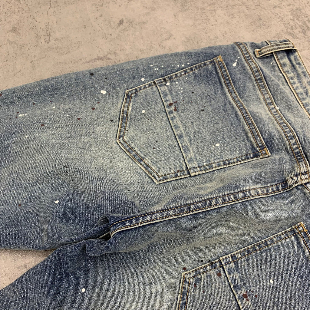 Custom Men's Blue Skinny Paint Splatters Distressed Jeans