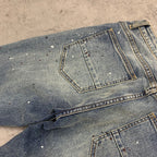Custom Men's Blue Skinny Paint Splatters Distressed Jeans
