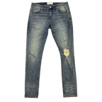 Custom Men's Blue Skinny Paint Splatters Distressed Jeans