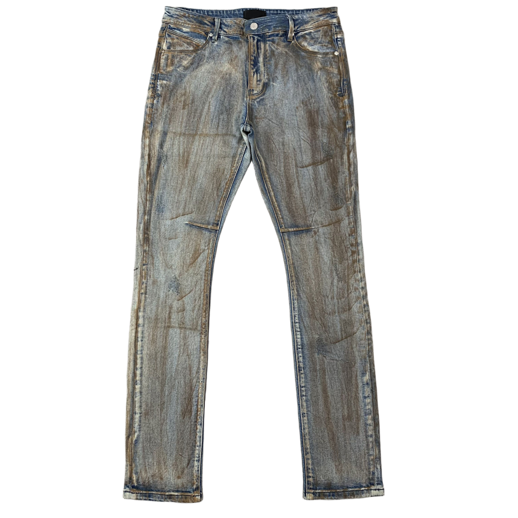Custom Men's Blue Skinny Dirty Washed Jeans