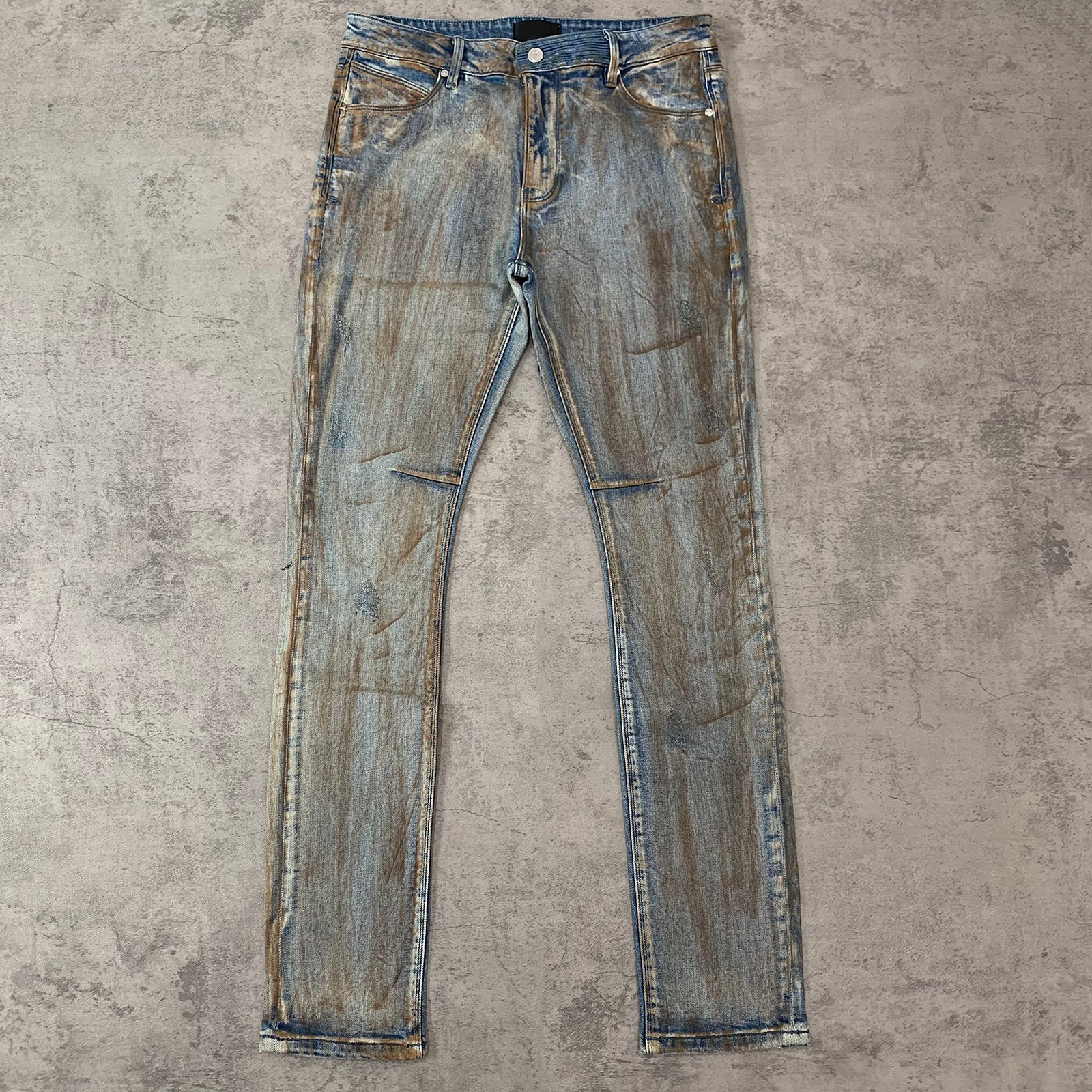 Custom Men's Blue Skinny Dirty Washed Jeans
