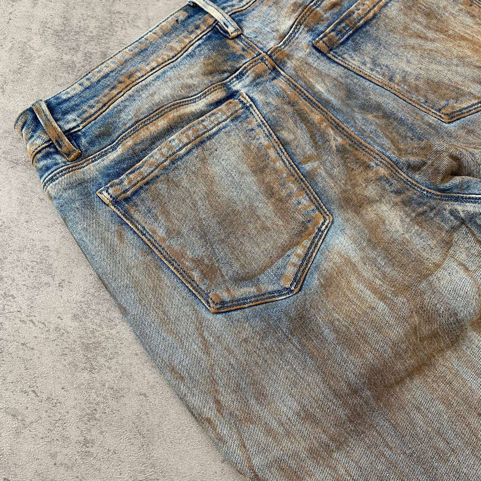 Custom Men's Blue Skinny Dirty Washed Jeans
