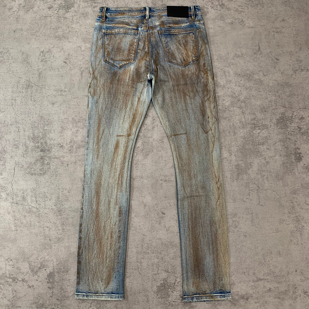 Custom Men's Blue Skinny Dirty Washed Jeans