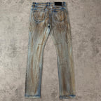 Custom Men's Blue Skinny Dirty Washed Jeans
