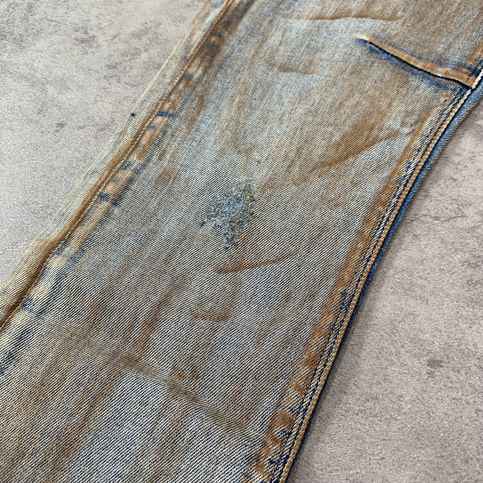Custom Men's Blue Skinny Dirty Washed Jeans