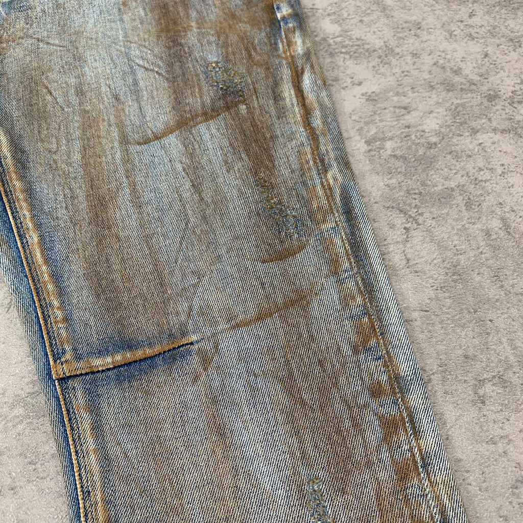 Custom Men's Blue Skinny Dirty Washed Jeans