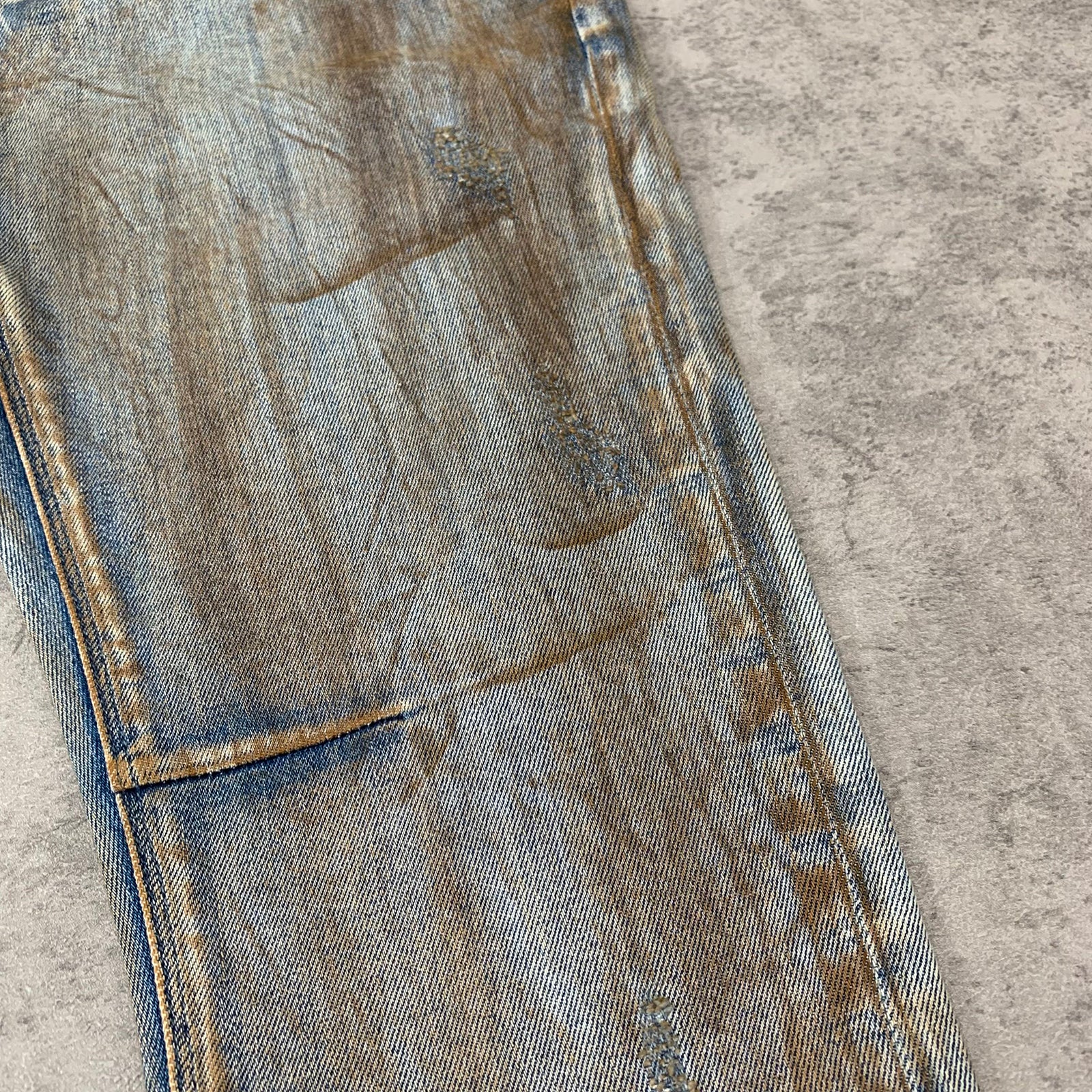 Custom Men's Blue Skinny Dirty Washed Jeans