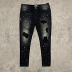 Custom Men's Black Skinny Paint Splatters Distressed Jeans