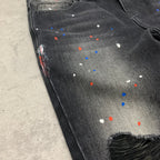 Custom Men's Black Skinny Paint Splatters Distressed Jeans