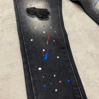 Custom Men's Black Skinny Paint Splatters Distressed Jeans