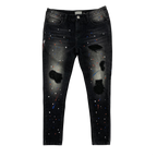 Custom Men's Black Skinny Paint Splatters Distressed Jeans