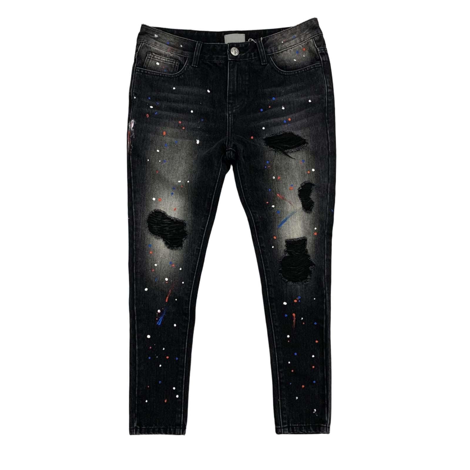 Custom Men's Black Skinny Paint Splatters Distressed Jeans