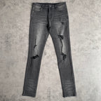 Custom Men's Black Skinny Rhinestone Vintage Washed Distressed Jeans
