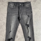 Custom Men's Black Skinny Rhinestone Vintage Washed Distressed Jeans