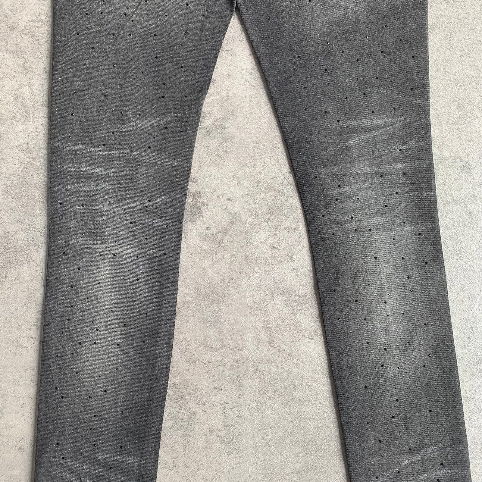 Custom Men's Black Skinny Rhinestone Vintage Washed Distressed Jeans