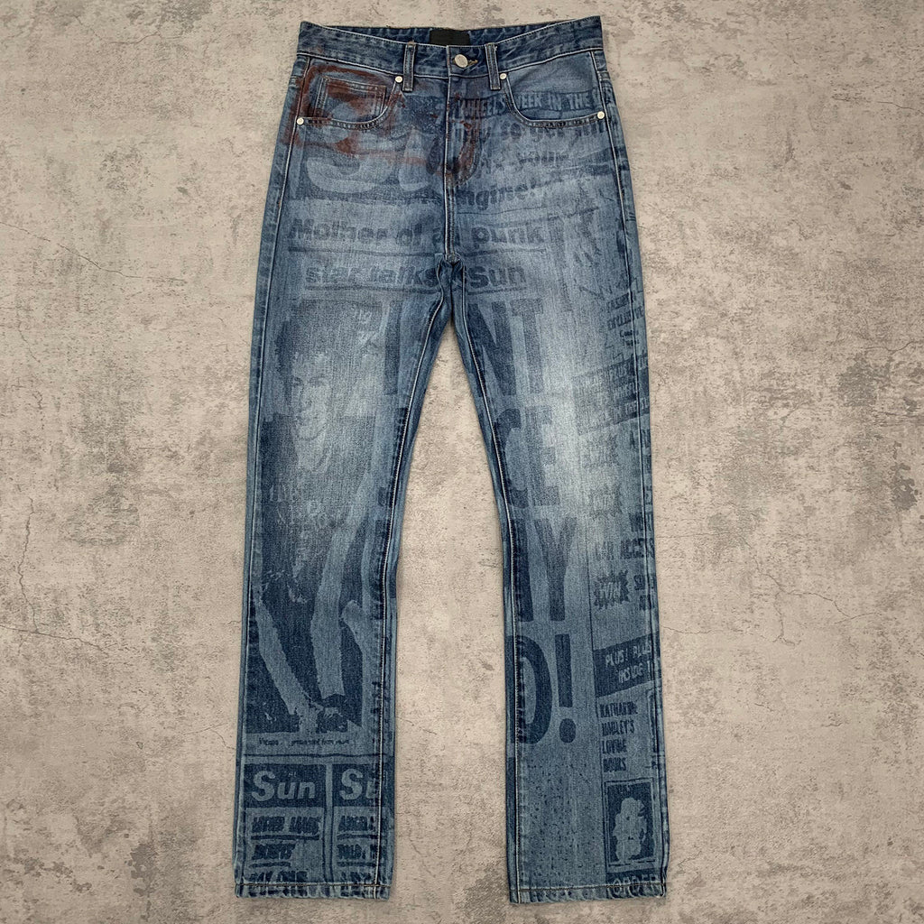 Custom Men's Blue Slim Laser Printing Jeans