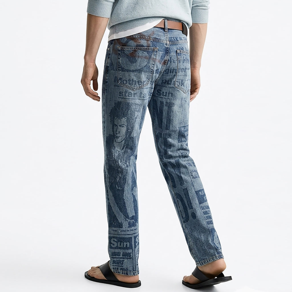 Custom Men's Blue Slim Laser Printing Jeans
