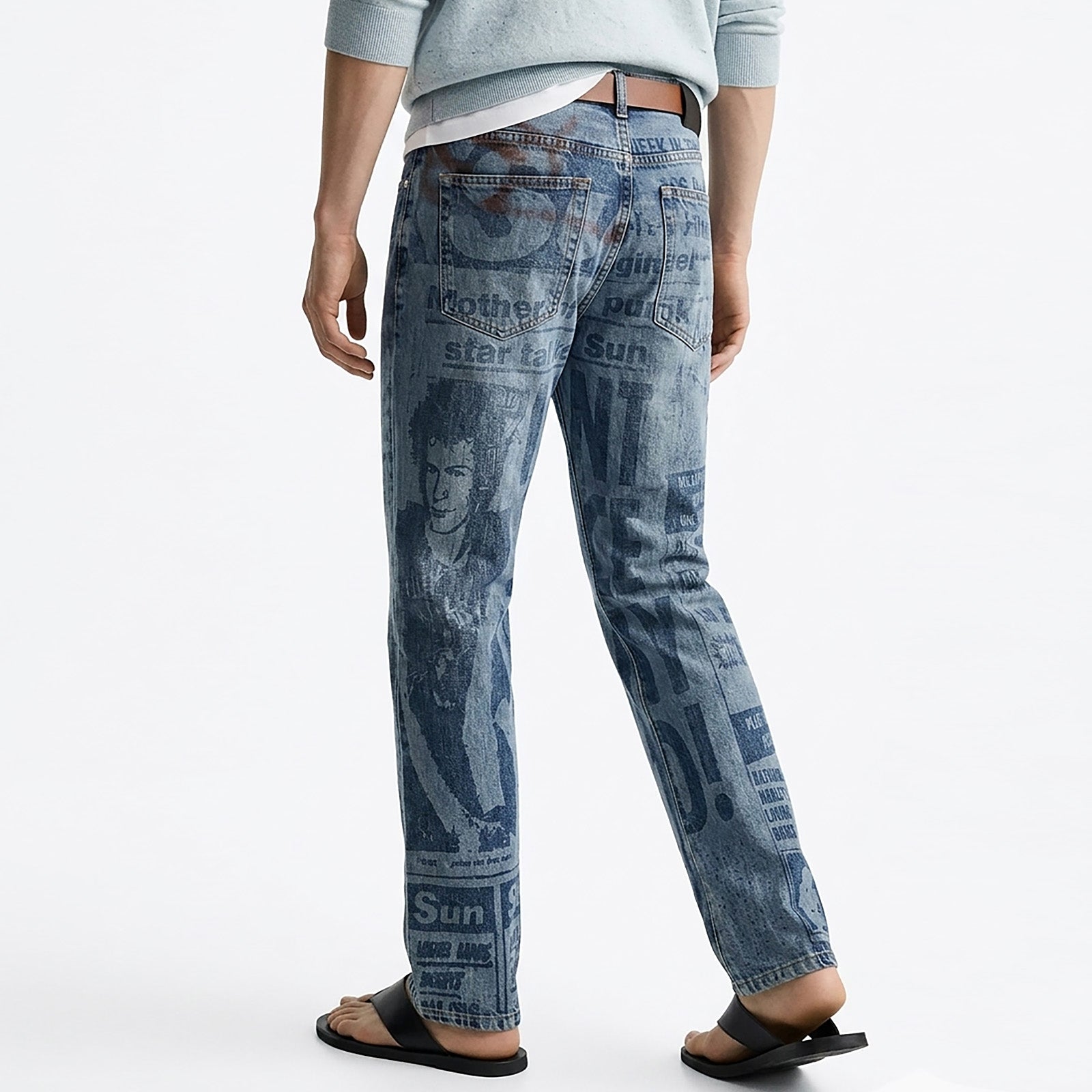 Custom Men's Blue Slim Laser Printing Jeans
