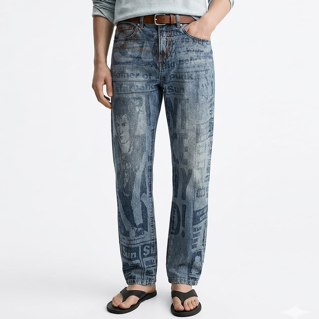 Custom Men's Blue Slim Laser Printing Jeans