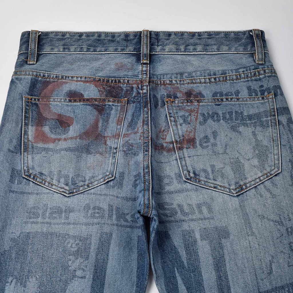Custom Men's Blue Slim Laser Printing Jeans