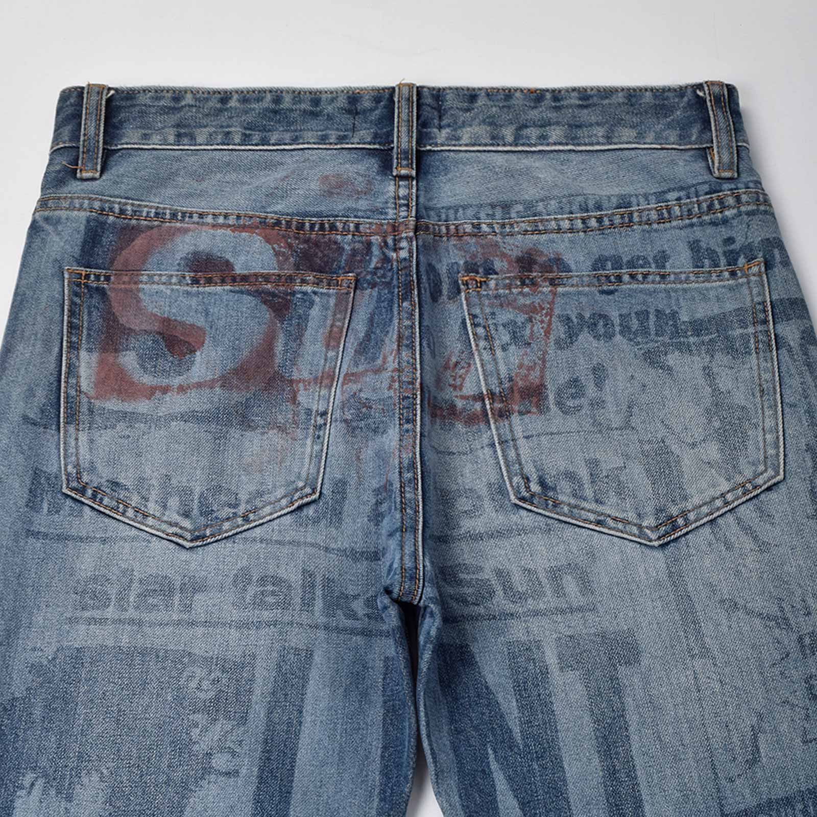 Custom Men's Blue Slim Laser Printing Jeans