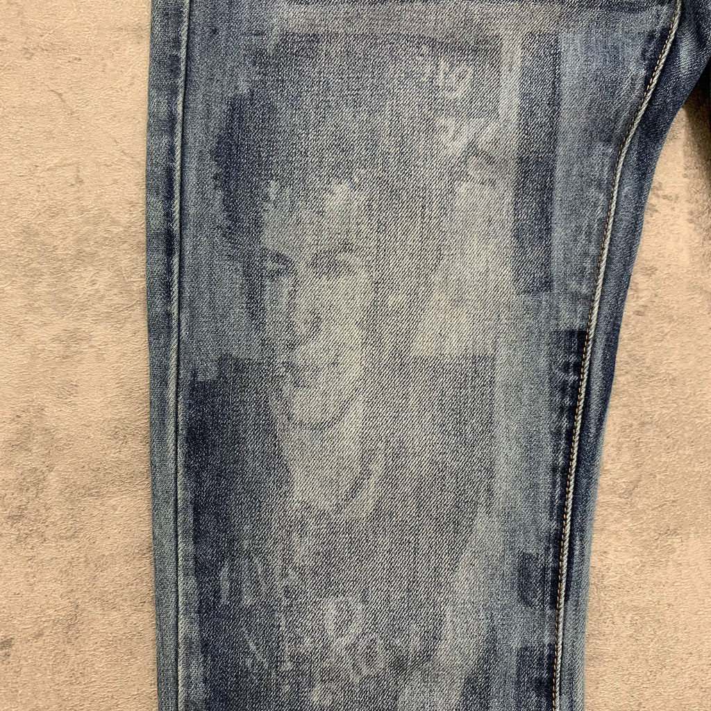 Custom Men's Blue Slim Laser Printing Jeans