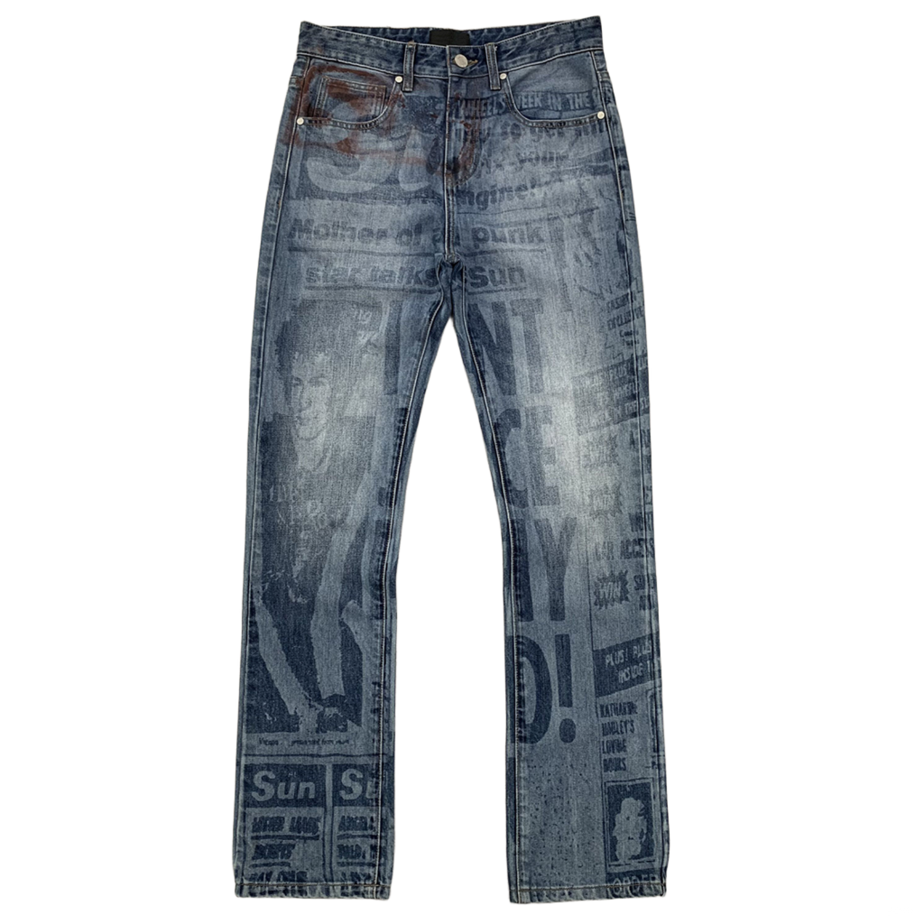 Custom Men's Blue Slim Laser Printing Jeans
