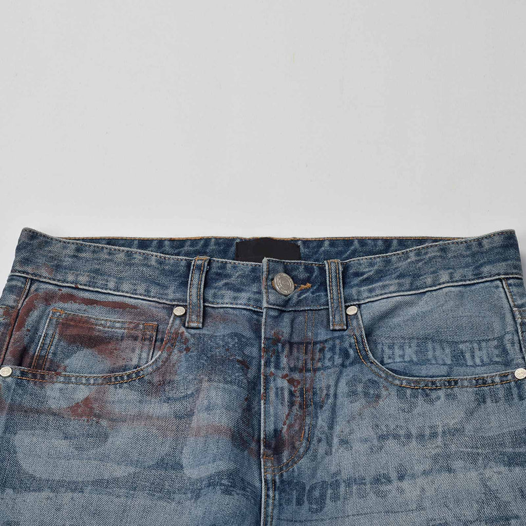 Custom Men's Blue Slim Laser Printing Jeans