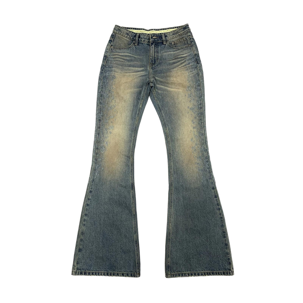 Jeans men blue flared fit vintage washed distressed