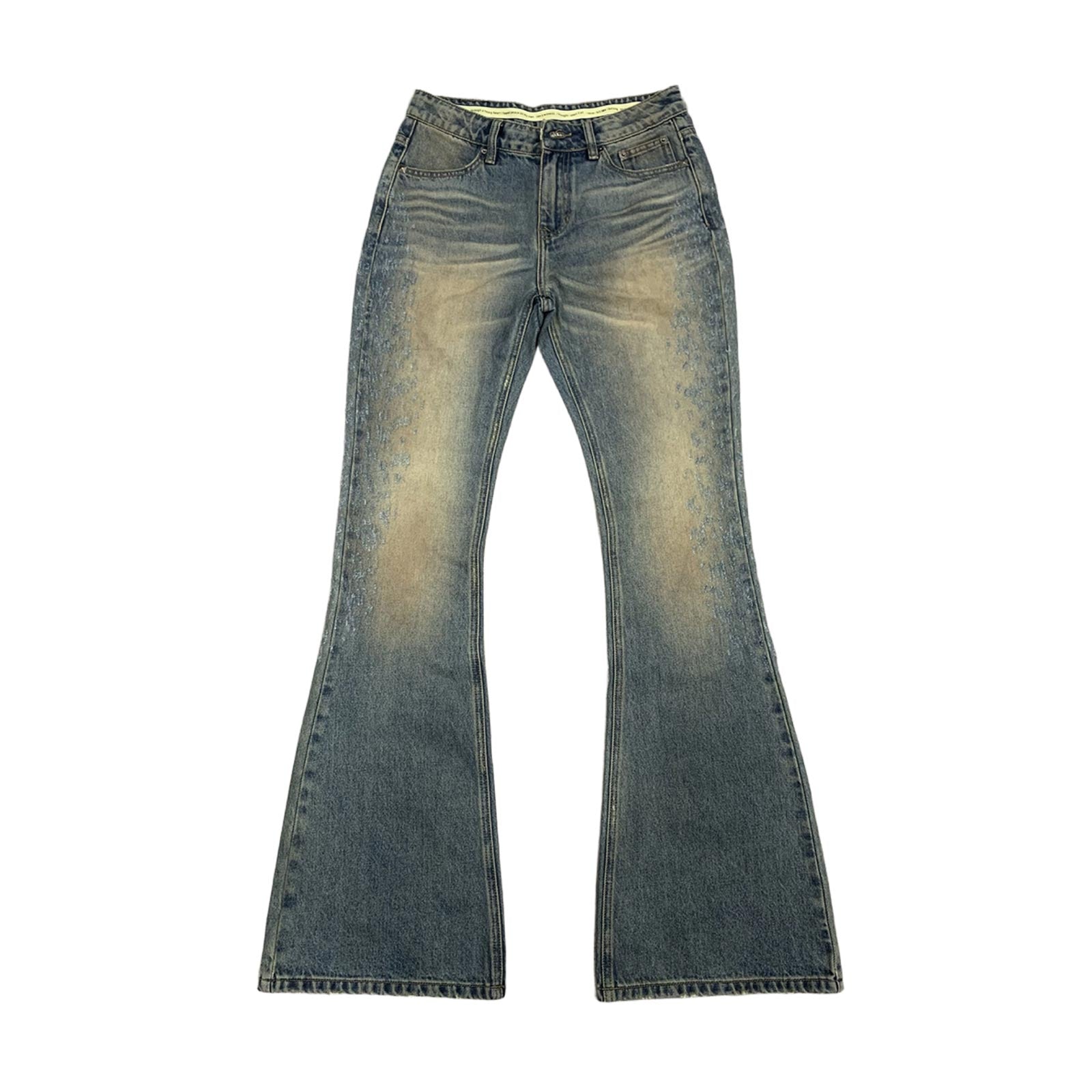 Jeans men blue flared fit vintage washed distressed