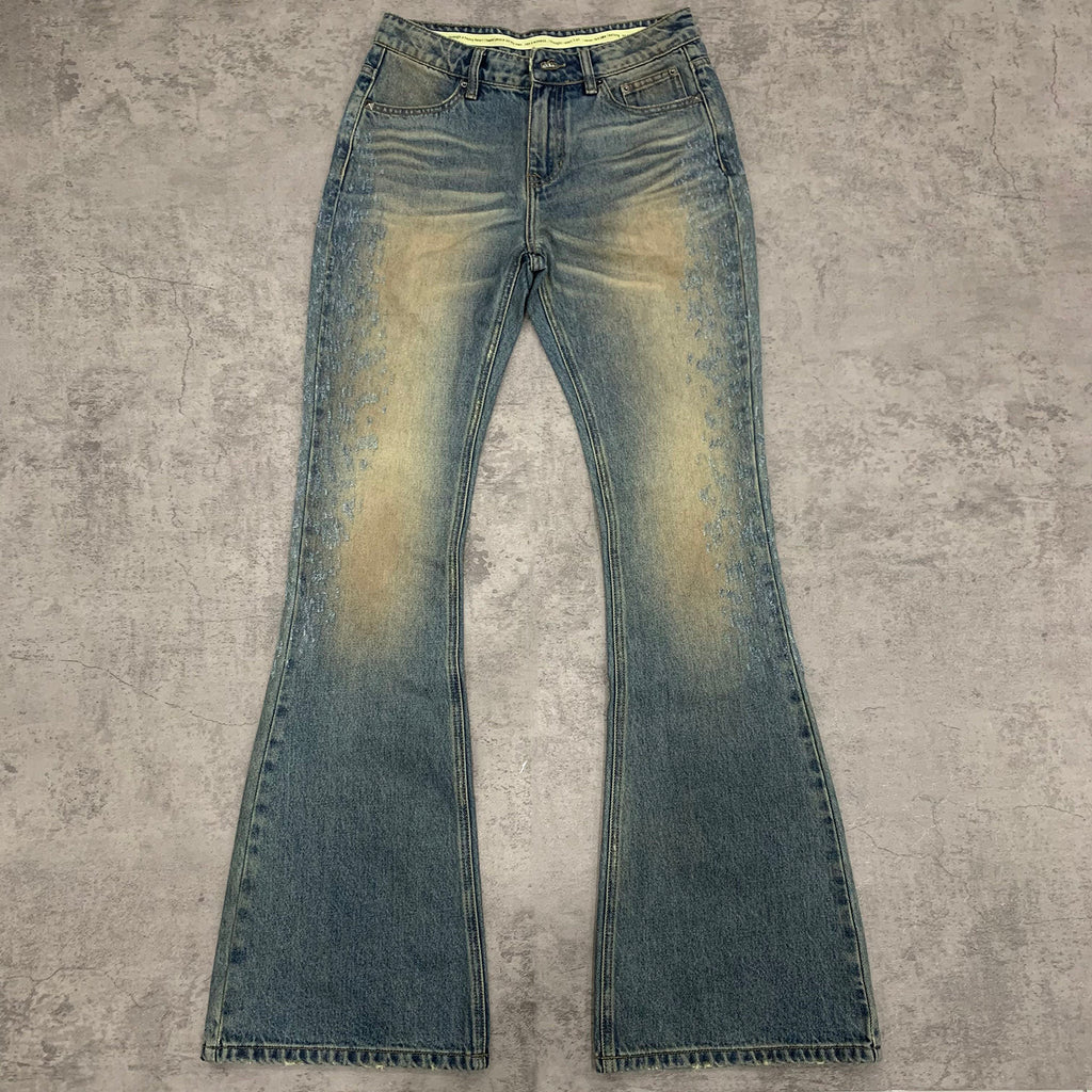 Jeans men blue flared fit vintage washed distressed
