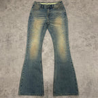 Jeans men blue flared fit vintage washed distressed