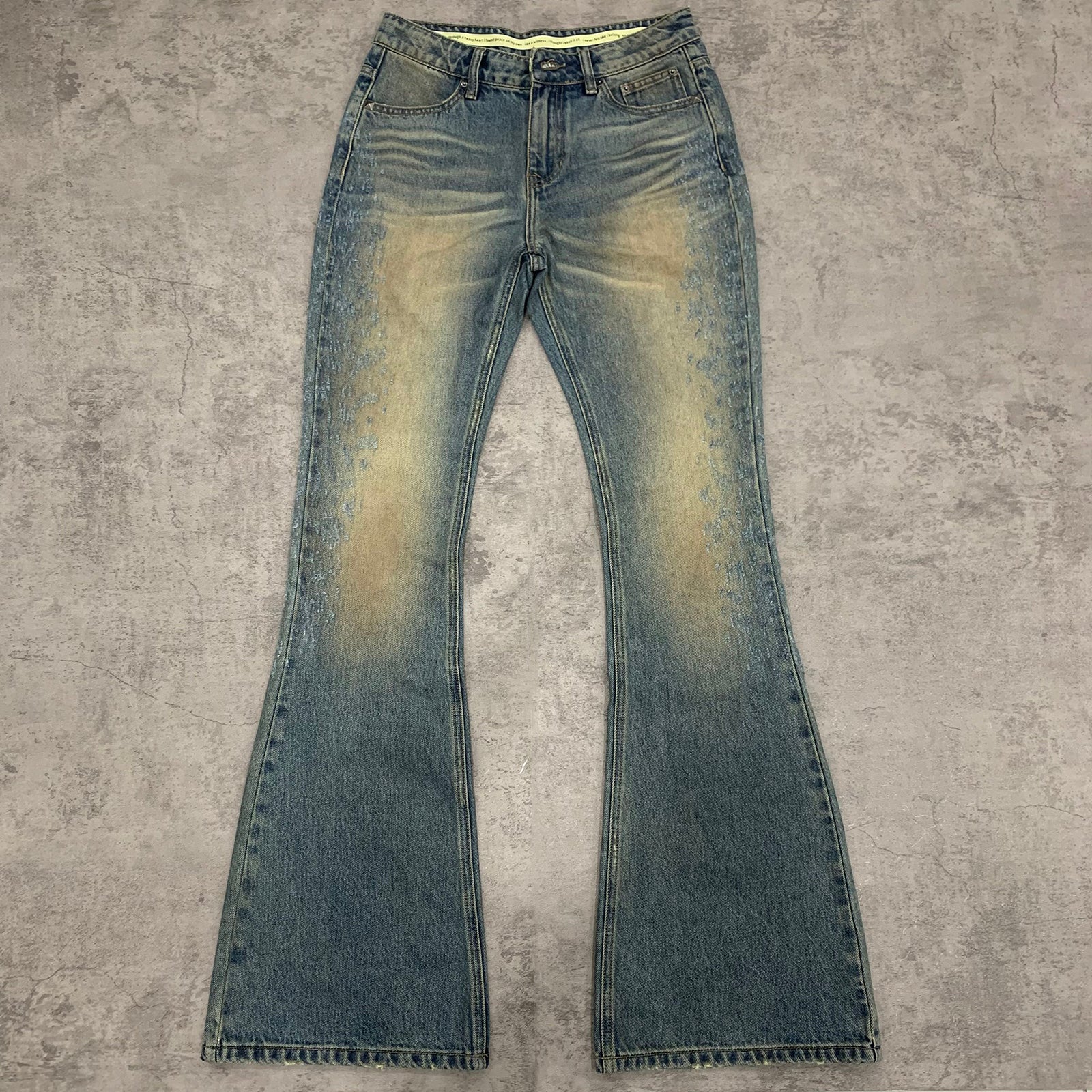 Jeans men blue flared fit vintage washed distressed