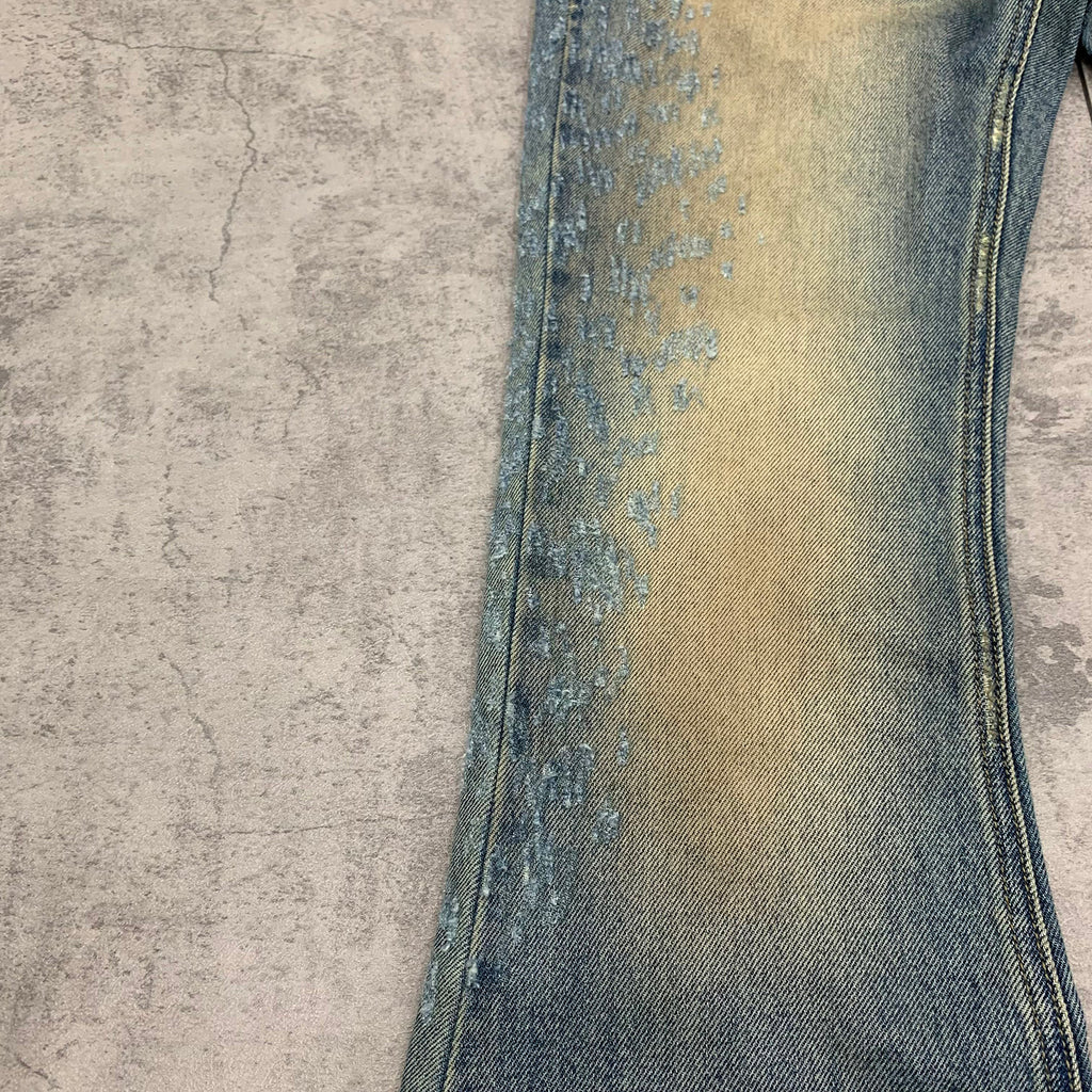 Jeans men blue flared fit vintage washed distressed