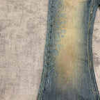 Jeans men blue flared fit vintage washed distressed