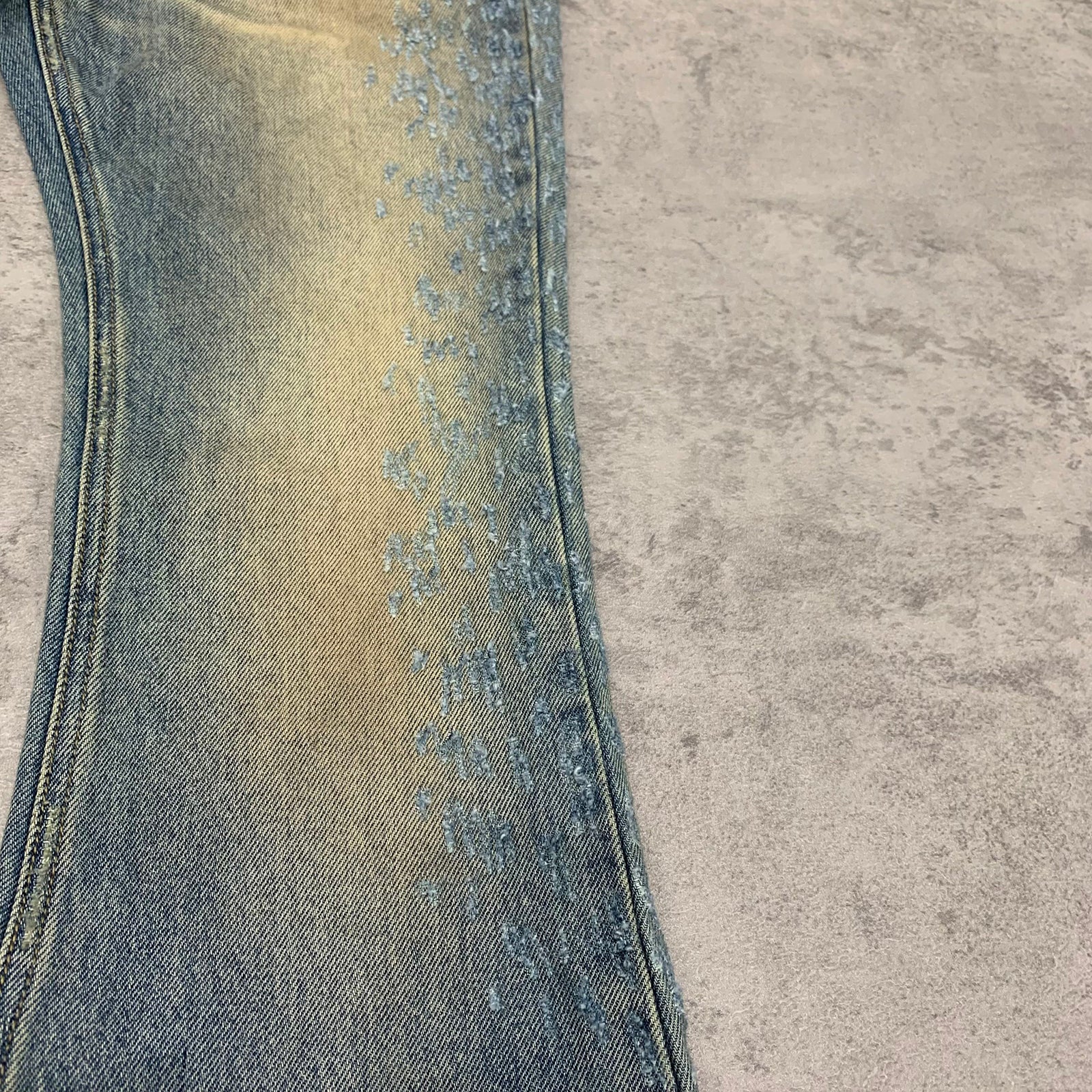 Jeans men blue flared fit vintage washed distressed