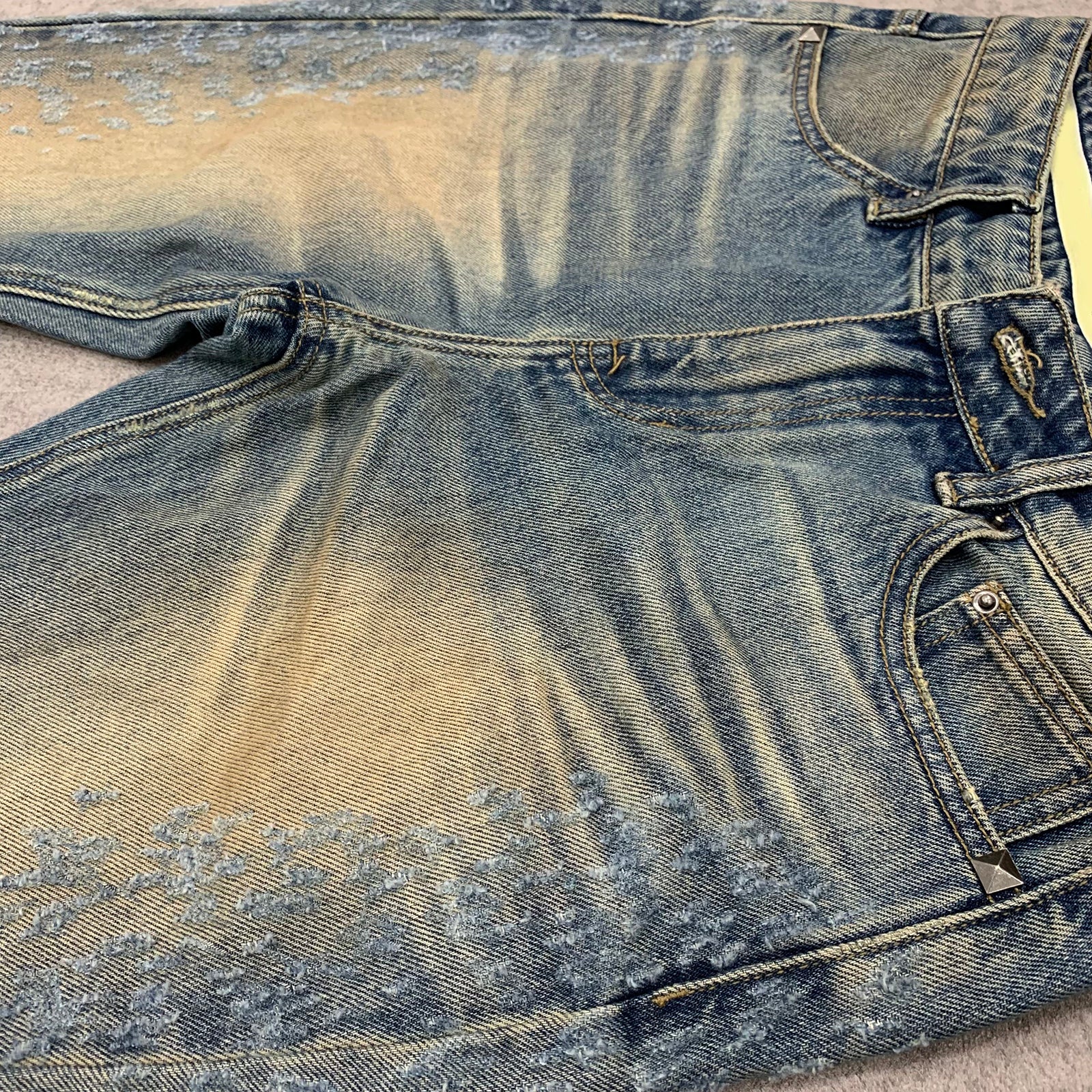 Jeans men blue flared fit vintage washed distressed