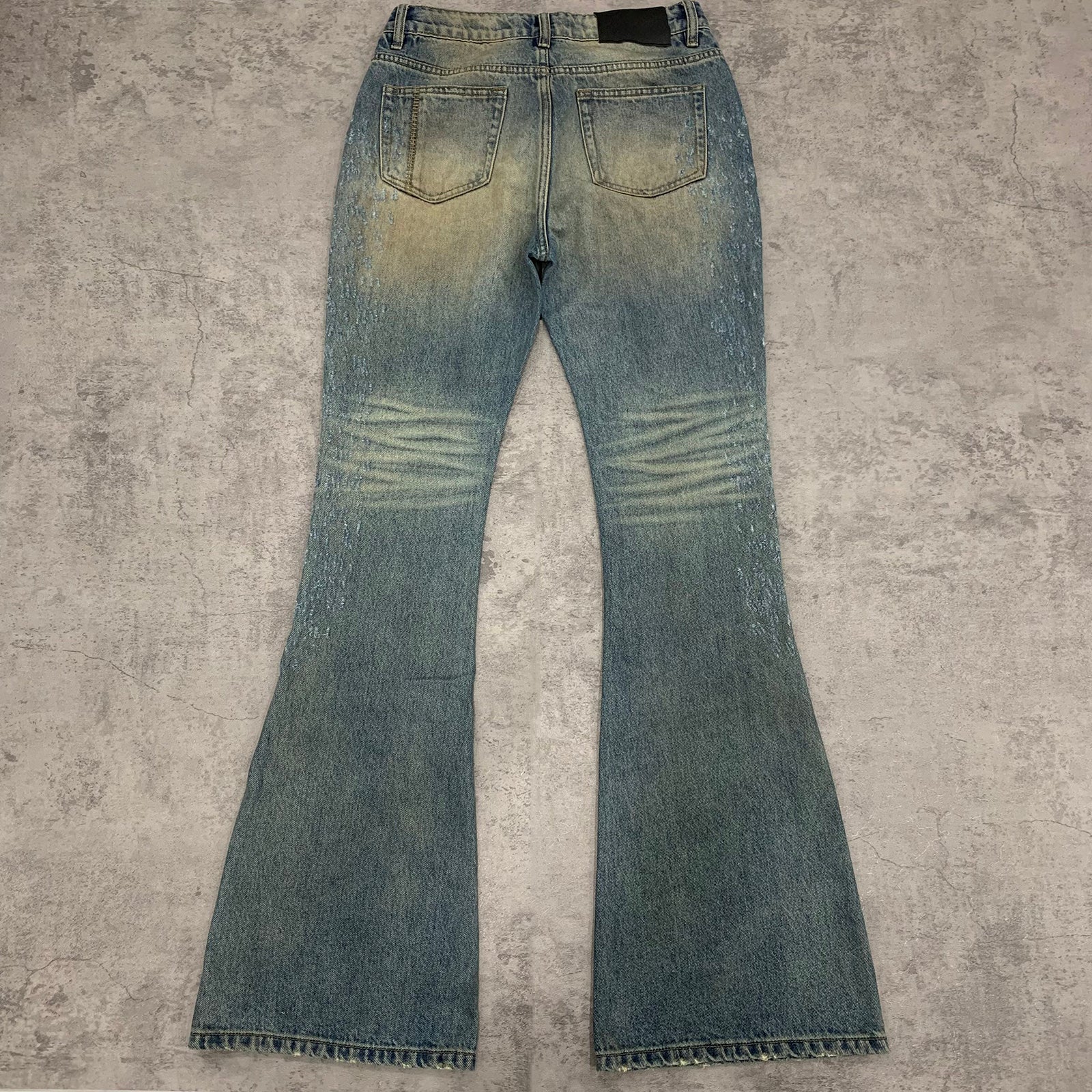 Jeans men blue flared fit vintage washed distressed