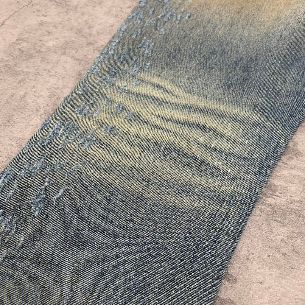 Jeans men blue flared fit vintage washed distressed
