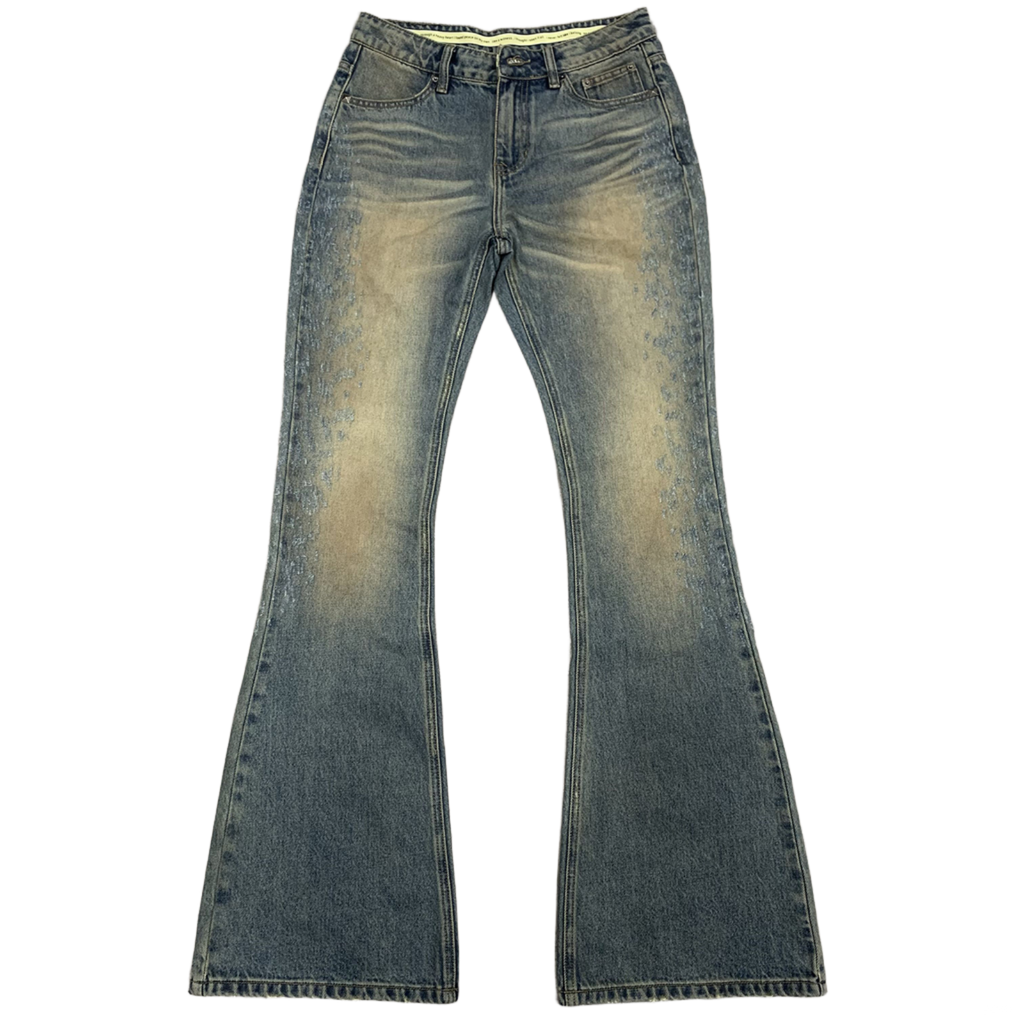 Jeans men blue flared fit vintage washed distressed