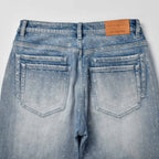 Custom Men's Blue Flared Rhinestone Raw Hem Jeans