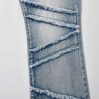 Custom Men's Blue Flared Rhinestone Raw Hem Jeans