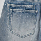 Custom Men's Blue Flared Rhinestone Raw Hem Jeans