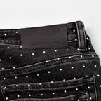 Custom Men's Black Flared Rhinestone Raw Hem Jeans