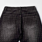 Custom Men's Black Flared Rhinestone Raw Hem Jeans