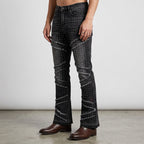 Custom Men's Black Flared Rhinestone Raw Hem Jeans