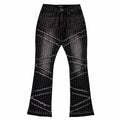 Custom Men's Black Flared Rhinestone Raw Hem Jeans