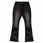 Custom Men's Black Flared Rhinestone Raw Hem Jeans